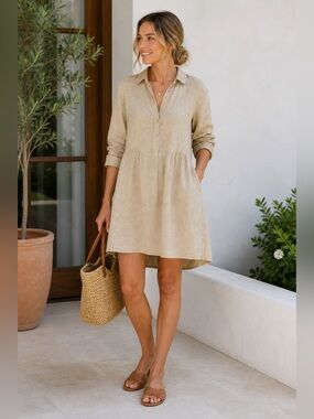 H by Halston | Dresses | Halston Linen Collared Shirt Dress Nwt Xl |  Poshmark